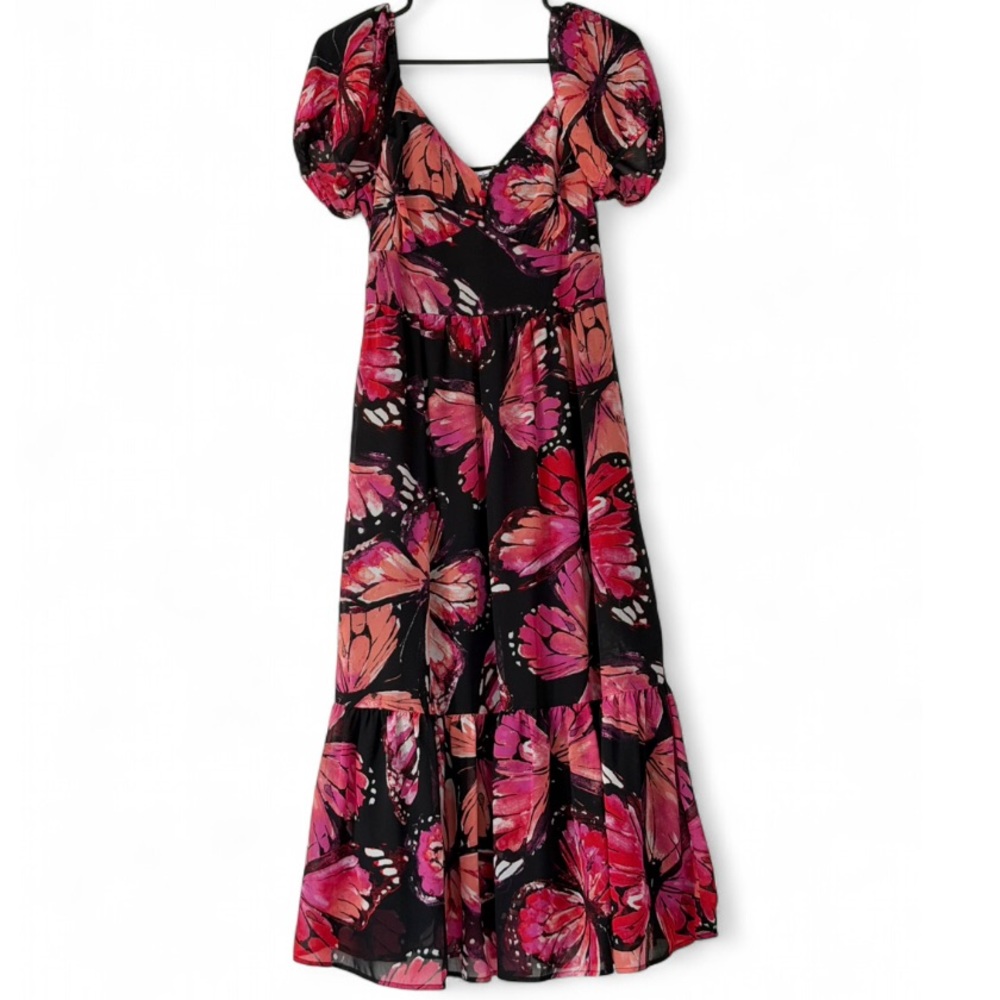 Mimi Chica Black and Pink Butterfly Maxi Dress